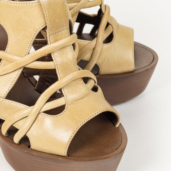 Bottega Veneta Brown Khaki Cage Wooden Platform Stiletto Sandal - Picture 6 of 10